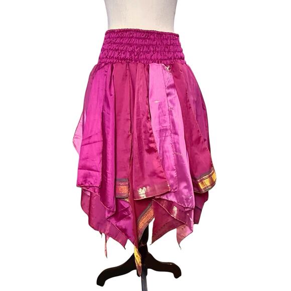 Silk Romani Fairy Pixie Peasant Asymmetrical Boho Handkerchief Skirt OS 26”-40” - Picture 3 of 11